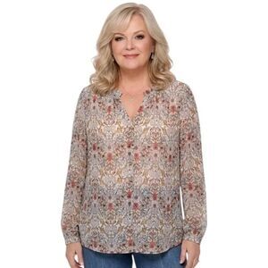Democracy Multi Color Floral Pattern Smocked Button Down Blouse Size 2X